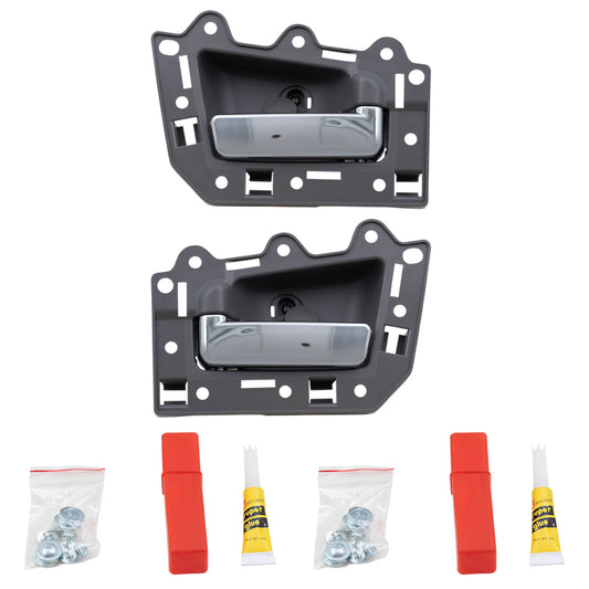 Brock Replacement Driver and Passenger Rear Inside Inner Gray with Chrome Door Handle Repair Kits Compatible with 05-10 Grand Cherokee 5HR371D5AL 5HR381D1AN